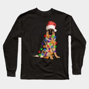 German Shepherd Dog, Xmas Lights, Santa Christmas Long Sleeve T-Shirt